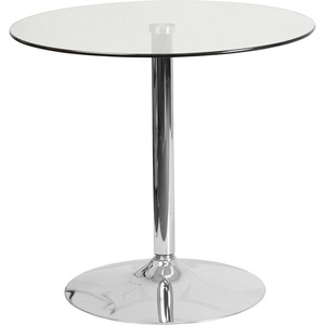 image:imageFlash Furniture Hills 315 Round Glass Dining Table with 29H Chrome Base Decorative Narrow Round Tempered Glass Cocktail Table ClearSilver
