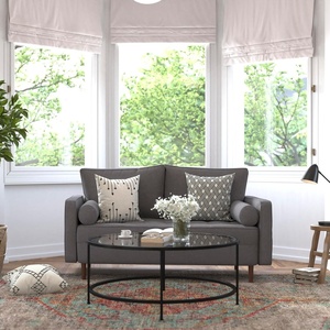image:imageFlash Furniture Hudson MidCentury Modern Loveseat  Dark Gray Faux Linen Upholstery  Buttonless Tufting  Wood Legs