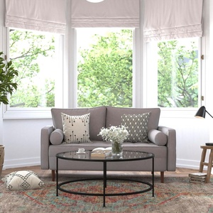image:imageFlash Furniture Hudson MidCentury Modern Loveseat  Slate Gray Faux Linen Upholstery  Buttonless Tufting  Wood LegsSlate Gray