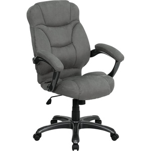 image:imageFlash Furniture Jessie High Back Black LeatherSoft Contemporary Executive Swivel Ergonomic Office Chair with Silver Nylon Base and ArmsGray Microfiber