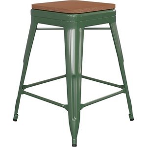 image:imageFlash Furniture Kai Commercial Grade IndoorOutdoor Bar Height Stool  Black Metal Frame  Black Poly Resin Seat  30 High  BacklessGreenTeak