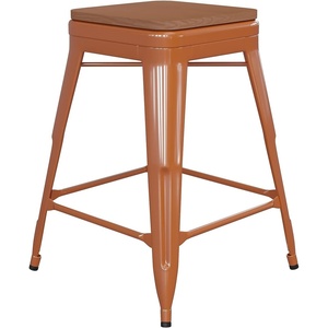 image:imageFlash Furniture Kai Commercial Grade IndoorOutdoor Bar Height Stool  Black Metal Frame  Black Poly Resin Seat  30 High  BacklessOrangeTeak