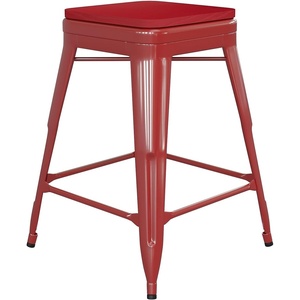 image:imageFlash Furniture Kai Commercial Grade IndoorOutdoor Bar Height Stool  Black Metal Frame  Black Poly Resin Seat  30 High  BacklessRedRed