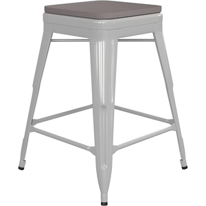 image:imageFlash Furniture Kai Commercial Grade IndoorOutdoor Bar Height Stool  Black Metal Frame  Black Poly Resin Seat  30 High  BacklessWhiteGray