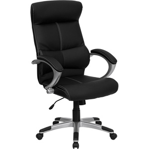 image:imageFlash Furniture Karen High Back Black LeatherSoft Executive Swivel Office Chair with Curved Headrest and White Line Stitching