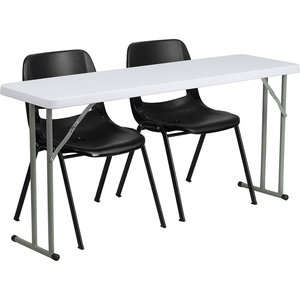 image:imageFlash Furniture Kathryn 5Foot Plastic Folding Training Table Set with 2 Black Plastic Stack Chairs
