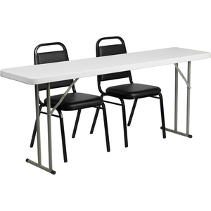 image:imageFlash Furniture Kathryn 6Foot Plastic Folding Training Table Set with 2 Trapezoidal Back Stack Chairs