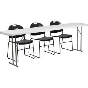 image:imageFlash Furniture Kathryn 8Foot Plastic Folding Training Table Set with 3 Black Plastic Stack Chairs