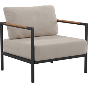 image:imageFlash Furniture Lea IndoorOutdoor Patio Chair with Cushions  Modern Aluminum Framed Chair with Teak Accented Arms Black with Beige CushionsBeige