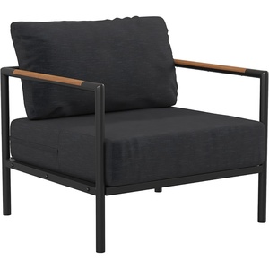image:imageFlash Furniture Lea IndoorOutdoor Patio Chair with Cushions  Modern Aluminum Framed Chair with Teak Accented Arms Black with Beige CushionsCharcoal