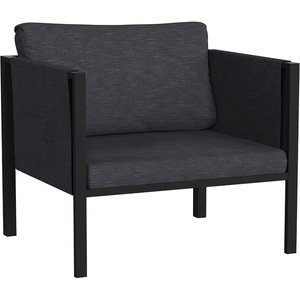 image:imageFlash Furniture Lea IndoorOutdoor Patio Chair with Cushions  Modern Steel Framed Chair with Storage Pockets Black with Beige CushionsCharcoal