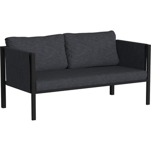 image:imageFlash Furniture Lea IndoorOutdoor Sectional with Cushions  Modern Steel Framed Chair with Dual Storage Pockets Black with Beige CushionsCharcoal