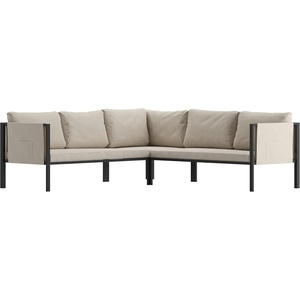 image:imageFlash Furniture Lea IndoorOutdoor Sectional with Cushions  Modern Steel Framed Chair with Dual Storage Pockets Black with Beige CushionsLight Gray
