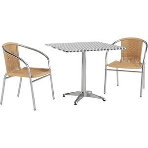 image:imageFlash Furniture Lila 315 Square Aluminum IndoorOutdoor Table Set with 2 Black Rattan ChairsBeige