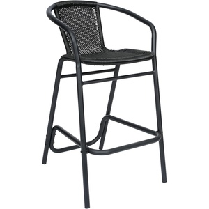 image:imageFlash Furniture Lila Commercial Grade Rattan IndoorOutdoor Commercial Restaurant Barstool  Rattan Seat and Back  Footrest  GrayBlack