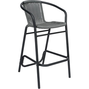 image:imageFlash Furniture Lila Commercial Grade Rattan IndoorOutdoor Commercial Restaurant Barstool  Rattan Seat and Back  Footrest  GrayGrey