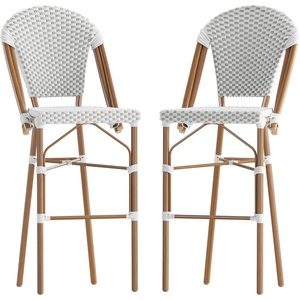 image:imageFlash Furniture Lourdes Commercial Grade Bistro Bar Height Stool Stackable IndoorOutdoor Dining Stool 30 High WhiteGray and Bamboo Finish Set of 2White  GrayNatural Frame