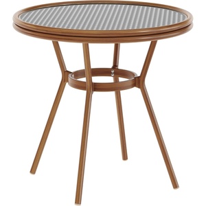 image:imageFlash Furniture Lourdes IndoorOutdoor Commercial Bistro Table  Tempered Glass Top  PE Rattan  Natural Bamboo Print Aluminum Frame  315  BlackWhiteBlack  White RattanNatural Frame