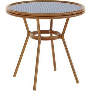 image:imageFlash Furniture Lourdes IndoorOutdoor Commercial Bistro Table  Tempered Glass Top  PE Rattan  Natural Bamboo Print Aluminum Frame  315  BlackWhiteNavy  White RattanNatural Frame