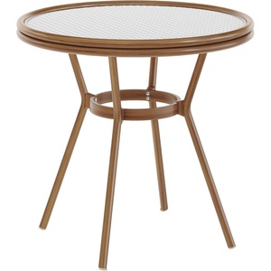 image:imageFlash Furniture Lourdes IndoorOutdoor Commercial Bistro Table  Tempered Glass Top  PE Rattan  Natural Bamboo Print Aluminum Frame  315  BlackWhiteWhite  Gray RattanNatural Frame