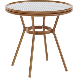 image:imageFlash Furniture Lourdes IndoorOutdoor Commercial Bistro Table  Tempered Glass Top  PE Rattan  Natural Bamboo Print Aluminum Frame  315  BlackWhiteWhite  Navy RattanNatural Frame