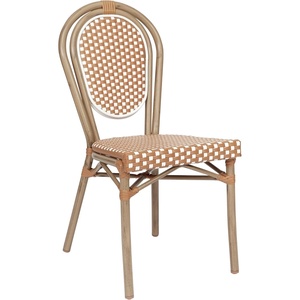 image:imageFlash Furniture Lourdes IndoorOutdoor Commercial Thonet French Bistro Stack Chair  NATWhite PE Rattan Back and Seat  Light Natural Bamboo Print Metal Frame  2 PKNatural  WhiteLight Natural Frame
