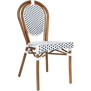 image:imageFlash Furniture Lourdes IndoorOutdoor Commercial Thonet French Bistro Stack Chair  NATWhite PE Rattan Back and Seat  Light Natural Bamboo Print Metal Frame  2 PKWhite  NavyNatural Frame