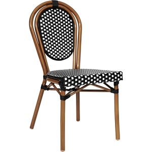 image:imageFlash Furniture Lourdes IndoorOutdoor Commercial Thonet French Bistro Stack Chair  NATWhite PE Rattan Back and Seat  Light Natural Bamboo Print Metal Frame  2 PKBlack  WhiteNatural Frame