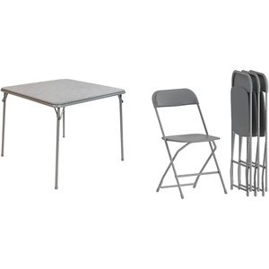 image:imageFlash Furniture Madelyn Folding Card Table  Gray  Portable Square Table amp Hercules Series Plastic Folding Chair  Grey  4 Pack 650LB Weight Capacity Comfortable EventGrey