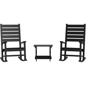 image:imageFlash Furniture Manchester Commercial 3Piece Rocking ChairsTable Set 2 Contemporary Rocking Chairs End Table HDPE Construction AllWeather Use BlackBlack
