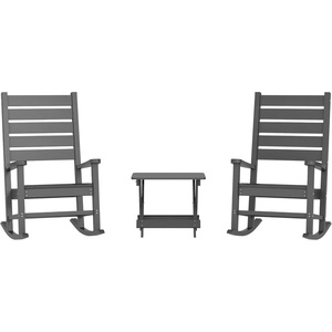 image:imageFlash Furniture Manchester Commercial 3Piece Rocking ChairsTable Set 2 Contemporary Rocking Chairs End Table HDPE Construction AllWeather Use BlackGrey