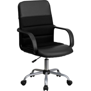 image:imageFlash Furniture Manor MidBack Swivel LeatherSoft Desk Chair with Headrest and Padded Arms Adjustable Height Padded Ergonomic Office Chair BlackBlack