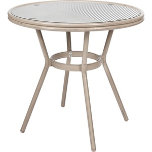 image:imageFlash Furniture Marseille IndoorOutdoor Commercial Bistro Table  Tempered Glass Top  Textilene Fabric  Natural Bamboo Print Aluminum Frame  315  BlackBlack  White TextileneLight Natural Frame