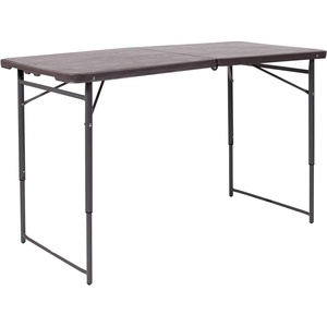 image:imageFlash Furniture Mills 4Foot Height Adjustable BiFold Brown Wood Grain Plastic Folding Table with Carrying HandleBrown