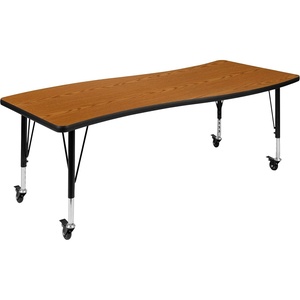 image:imageFlash Furniture Mobile 26W x 60L Rectangular Wave Collaborative Oak Thermal Laminate Activity Table  Height Adjustable Short LegsOak