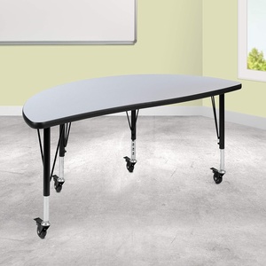 image:imageFlash Furniture Mobile 475 Half Circle Wave Collaborative Grey Thermal Laminate Activity Table  Height Adjustable Short LegsGrey