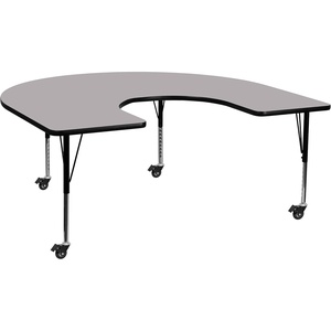 image:imageFlash Furniture Mobile 60W x 66L Horseshoe Grey Thermal Laminate Activity Table  Height Adjustable Short LegsGrey