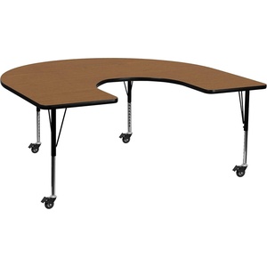 image:imageFlash Furniture Mobile 60W x 66L Horseshoe Grey Thermal Laminate Activity Table  Height Adjustable Short LegsOak