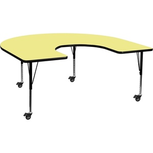 image:imageFlash Furniture Mobile 60W x 66L Horseshoe Grey Thermal Laminate Activity Table  Height Adjustable Short LegsYellow