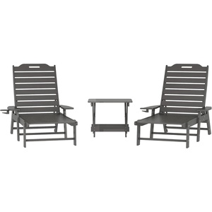 image:imageFlash Furniture Monterey Commercial 3Piece IndoorOutdoor Adirondack Set 2 Adjustable HDPE Loungers with Cup Holders Folding Side Table AllWeather Use GrayGrey