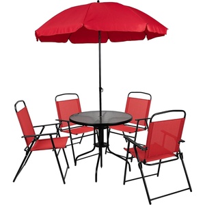 image:imageFlash Furniture Nantucket 6 Piece Red Patio Garden Set with Table Umbrella and 4 Folding Chairs