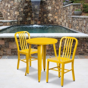 image:imageFlash Furniture Napoleon Commercial Grade 24 Round BlackAntique Gold Metal IndoorOutdoor Table Set with 2 Vertical Slat Back ChairsYellow