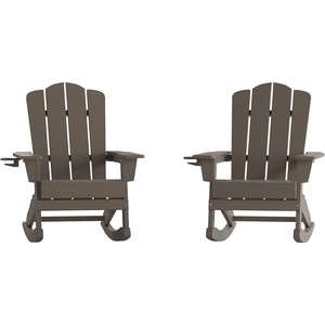 image:imageFlash Furniture Newport Adirondack Rocking Chair with Cup Holder Weather Resistant Poly Resin Adirondack Rocking Chair BrownBrown