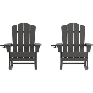 image:imageFlash Furniture Newport Adirondack Rocking Chair with Cup Holder Weather Resistant Poly Resin Adirondack Rocking Chair BrownGrey
