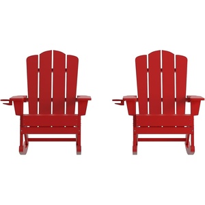 image:imageFlash Furniture Newport Adirondack Rocking Chair with Cup Holder Weather Resistant Poly Resin Adirondack Rocking Chair BrownRed