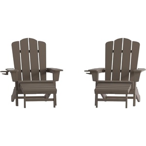 image:imageFlash Furniture Newport Poly Resin Adirondack Chair with Cup Holder and Pull Out Ottoman AllWeather Poly Resin IndoorOutdoor Lounge Chair GrayBrown