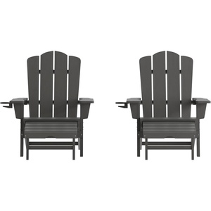 image:imageFlash Furniture Newport Poly Resin Adirondack Chair with Cup Holder and Pull Out Ottoman AllWeather Poly Resin IndoorOutdoor Lounge Chair GrayGrey