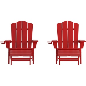 image:imageFlash Furniture Newport Poly Resin Adirondack Chair with Cup Holder and Pull Out Ottoman AllWeather Poly Resin IndoorOutdoor Lounge Chair GrayRed