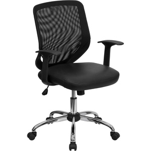 image:imageFlash Furniture Norris MidBack Black Mesh Tapered Back Swivel Task Office Chair with LeatherSoft Seat Chrome Base and TArmsBlack LeathersoftMesh