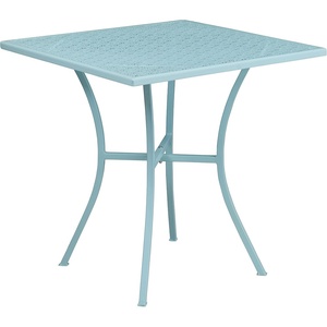 image:imageFlash Furniture Oia 28 Commercial Grade Steel Patio Table Modern Square Rain Flower Design Outdoor Dining Table BlackSky Blue
